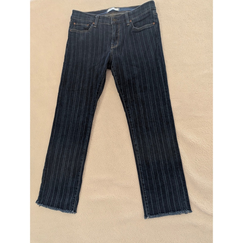 Principle Denim Innovators Indigo Pinstripe Raw Hem Straight Leg Jeans 29